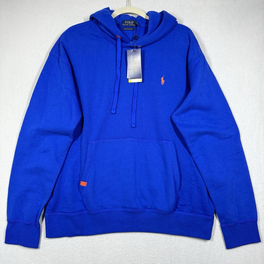 Polo Ralph Lauren Hoodie Mens XL Performance Blue with Orange Pony Pullover NWT
